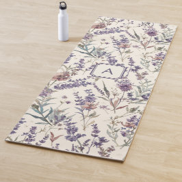 Tapete De Yoga Wildflower Lavender Boho Botanical Floral Monogram