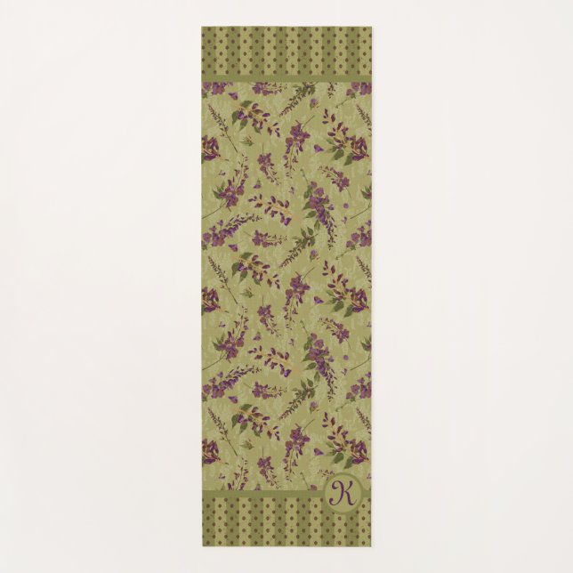 Tapete De Yoga Wisteria Tossed Flowers Monogramas (Frente)