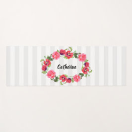 Tapete De Yoga Wreath Oval Design das Flores Vermelhas e Rosa das