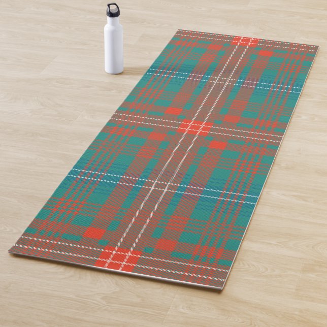 Tapete De Yoga Xadrez Clan Wilson Orange Turquoise Check Tartan (In Situ)