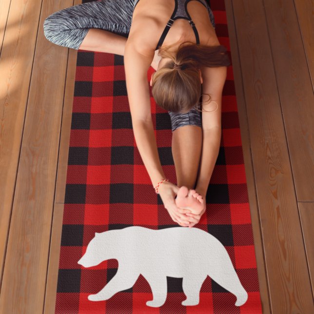 Tapete De Yoga Xadrez de Buffalo Vermelho e Urso Branco (Criador carregado)