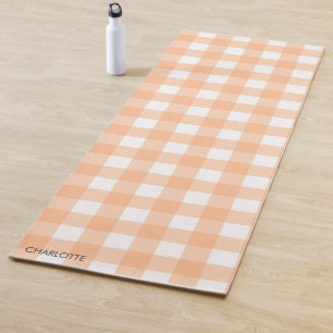 Tapete De Yoga Xadrez Personalizada Peach Gingham