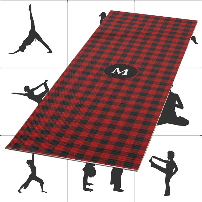 Tapete De Yoga Xadrez Vermelha Negra Rob Roy Tartan Monograma Ini (Criador carregado)
