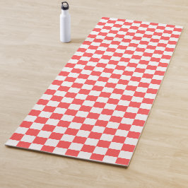 Tapete De Yoga Xadrez vermelho coral clássico