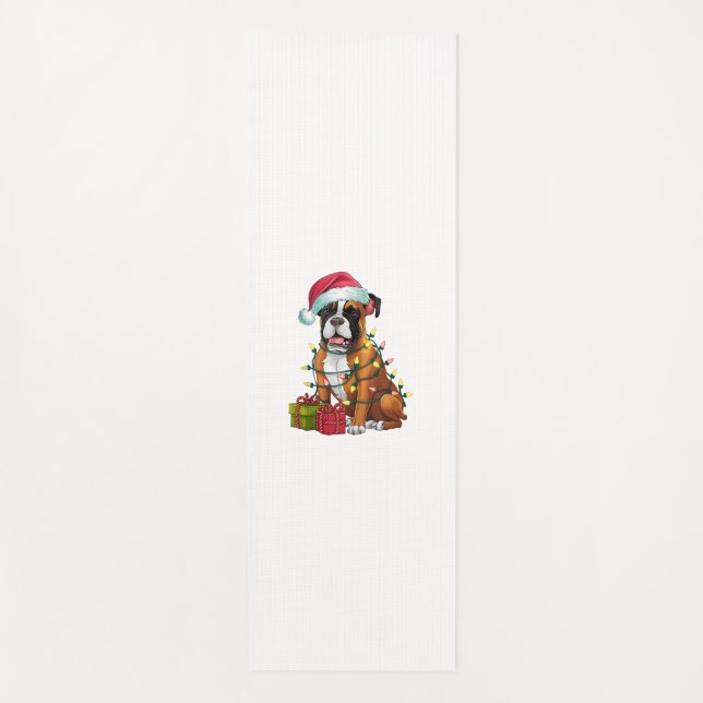 Tapete De Yoga Xmas Lighting Santa Hat Bullboxer Dog Natal (Frente)