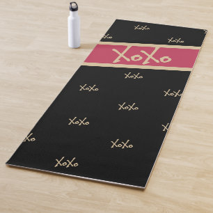 Tapete De Yoga XOXO Preto, Rosa-Quente, Dourado Tipografia, Cujo 