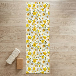 Tapete De Yoga Yellow Watercolor Wildflower Pattern 