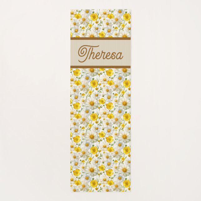 Tapete De Yoga Yellow Wildflowers Pattern Monogram Name (Verso)