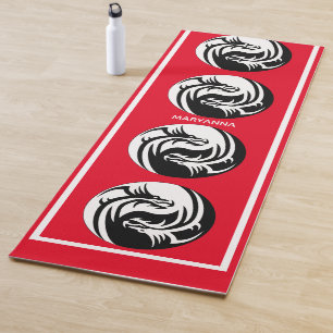 Tapete De Yoga Yin e Yang Dragons no Red