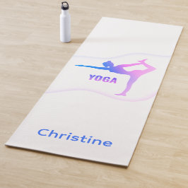 Tapete De Yoga Yoga Branco Azul e Nome Personalizado