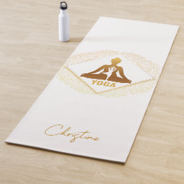 Tapete De Yoga Yoga branco Dourado com nome personalizado