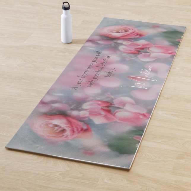 Tapete De Yoga Yoga Floral Rosa Personalizado - Nome Personalizad (In Situ)