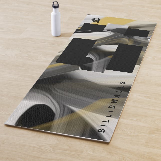 Tapete De Yoga Yoga Mat Abstrato Art Black White Dourado (In Situ)