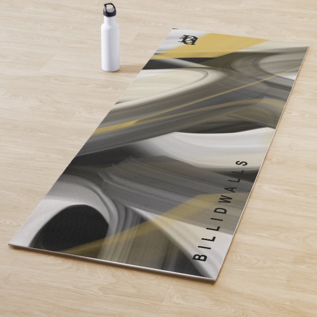 Tapete De Yoga Yoga Mat Abstrato Art Black White Dourado (In Situ)