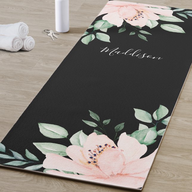Tapete De Yoga Yoga Mat de Flor Rosa Personalizado (Watercolor Pink Flower Yoga Mat)