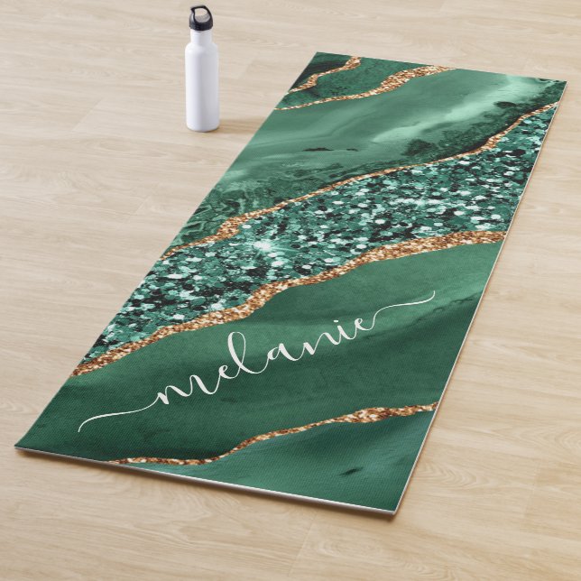 Tapete De Yoga Yoga Mat do Mármaco Glitter Verde Dourado (In Situ)