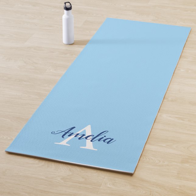 Tapete De Yoga Yoga Mat do Script do Monograma Azul Calm (In Situ)