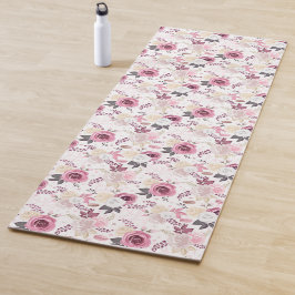 Tapete De Yoga Yoga Mat Floral Rosa e Cinza - Na moda