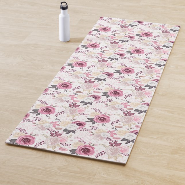 Tapete De Yoga Yoga Mat Floral Rosa e Cinza - Na moda (In Situ)
