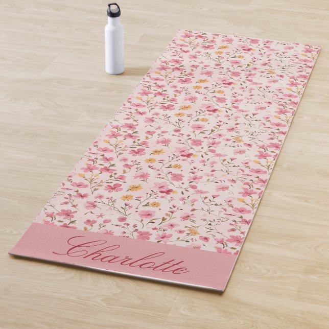 Tapete De Yoga Yoga Mat Floral Rosa Personalizado (In Situ)