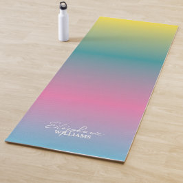 Tapete De Yoga Yoga Mat Gradiente Verde Rosa com Nome Personaliza