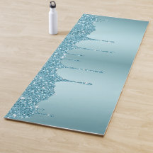 Yoga Mat Personalizado do Glitter Azul Elegante