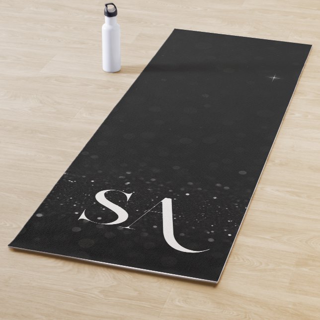 Tapete De Yoga Yoga Mat preto brilhante com Iniciais Personalizad (In Situ)