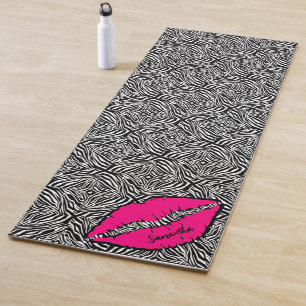Tapete De Yoga Zebra simples com Lábios cor-de-rosa preto persona