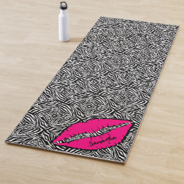 Tapete De Yoga Zebra Simples com Lábios Rosa Personalizados