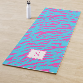 Tapete De Yoga Zebra Stripes Blue Roxo Monograma Personalizado