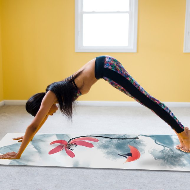 Tapete De Yoga Zen Art Red Lotus Flower Mountain Fundo (Criador carregado)