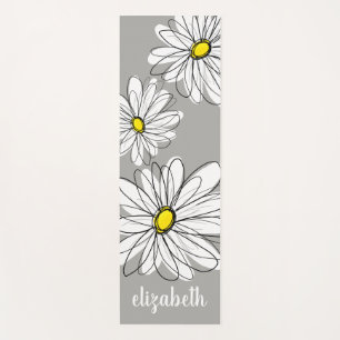 Tapete De Yoga Zen Trendy Daisy com cinza e amarelo