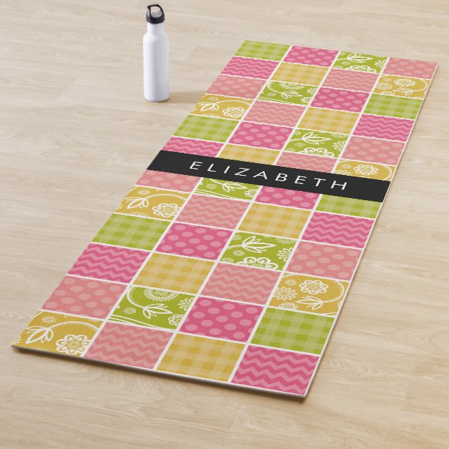 Tapete De Yoga Zigzag, Chevron, Bolinhas, Gingham, Seu Nome (In Situ)