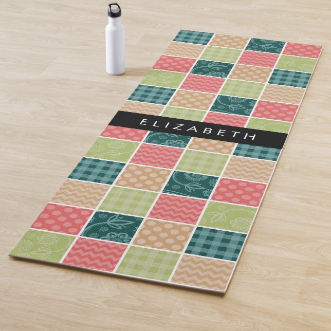 Tapete De Yoga Zigzag, Chevron, Gingham, Bolinhas, Seu Nome (In Situ)