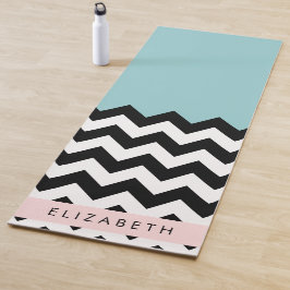Tapete De Yoga Zigzag preto-e-branco, Chevron, azul, seu nome