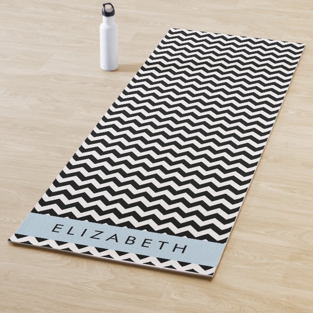 Tapete De Yoga Zigzag preto-e-branco, padrão Chevron, seu nome (In Situ)