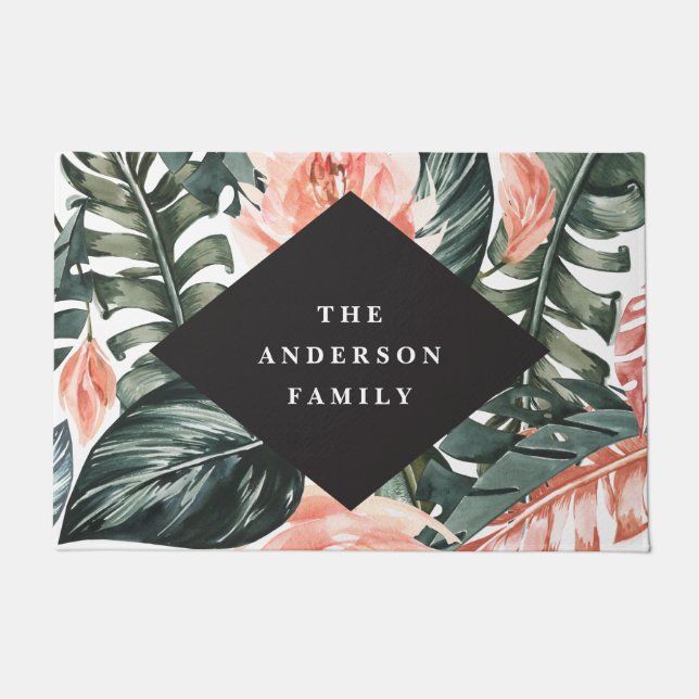 Tapete Decor floral de folhagem de aquarela tropical (Frente)