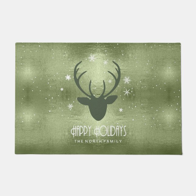 Tapete Deer Antlers Silhouette & Snowflakes Green ID861 (Frente)