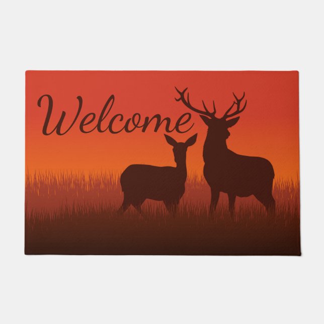 Tapete Deer Sunset Silhouette Woodland Bem-vindo (Frente)