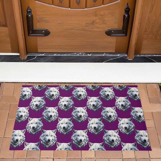Tapete Desenho de padrão de cabeça de lobo branco roxo (Criador carregado)