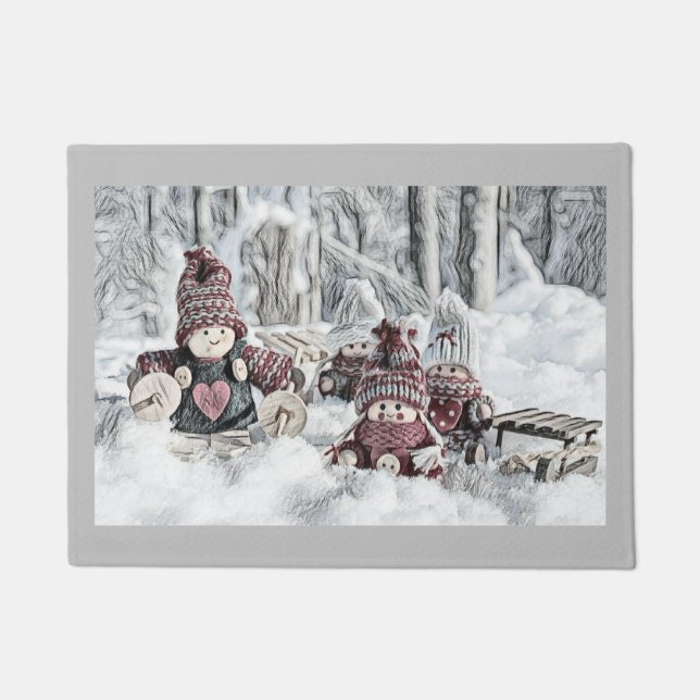 Tapete Desenho Vintage de Gnomos na Neve (Frente)