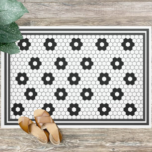 Tapete Design de Azulejo de Vintage em Preto e Branco