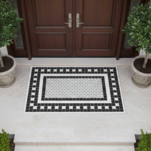 Tapete Design de Azulejo preto e branco de padrão simple