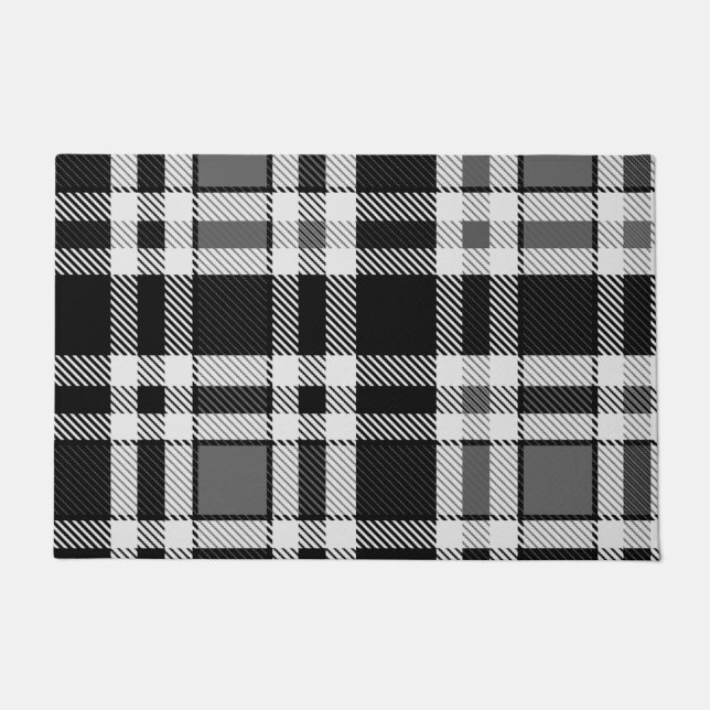 Tapete Design de Tartan Xadrez Flannel Branco preto (Frente)