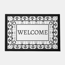 Design Floral Branco e Preto - Bem-vindo