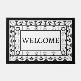 Tapete Design Floral Branco e Preto - Bem-vindo