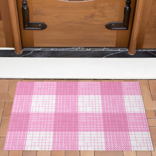 Tapete Design Xadrez Quadriculado em Rosa e Branco em Neg