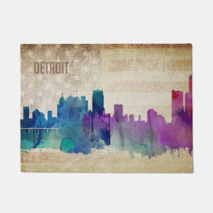 Tapete Detroit, skyline da cidade da aguarela do MI  