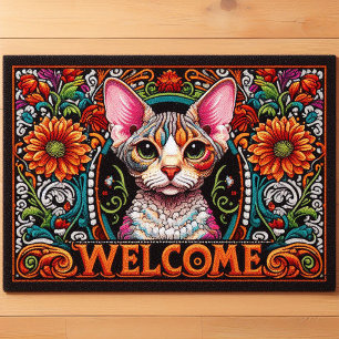 Tapete Devon Rex Cat Vibrant Moderno Adorável Bem-vindo