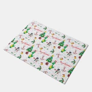 Tapete dinossauro de Natal e boneco de neve